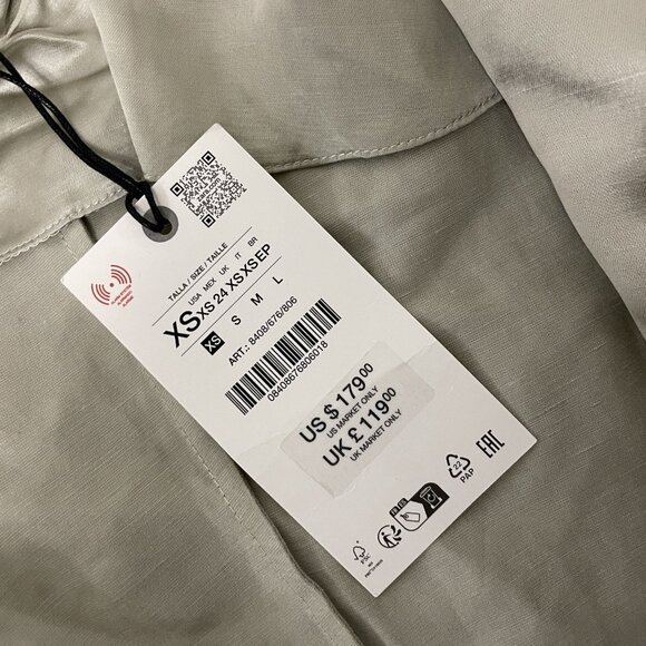 Zara Womens Satin Effect Blazer Jacket Belted XS Stone Limited Ed 8404/676 NWT - Picture 8 of 16